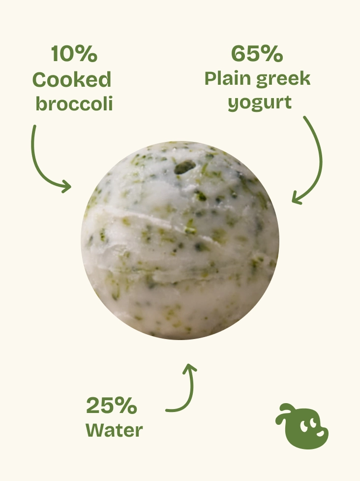 Broccoli Cloud Bites made with cooked broccoli, plain Greek yogurt, and water