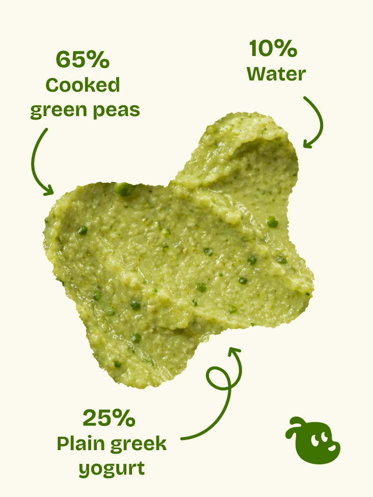 Garden Lick Spread made with cooked green peas, water, and plain Greek yogurt